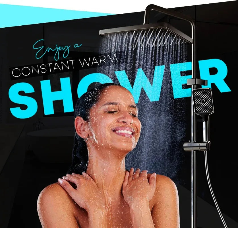 Grey Shower System with Ambient Light - Intelligent Digital Faucet Set with Temperature Display & Rainfall