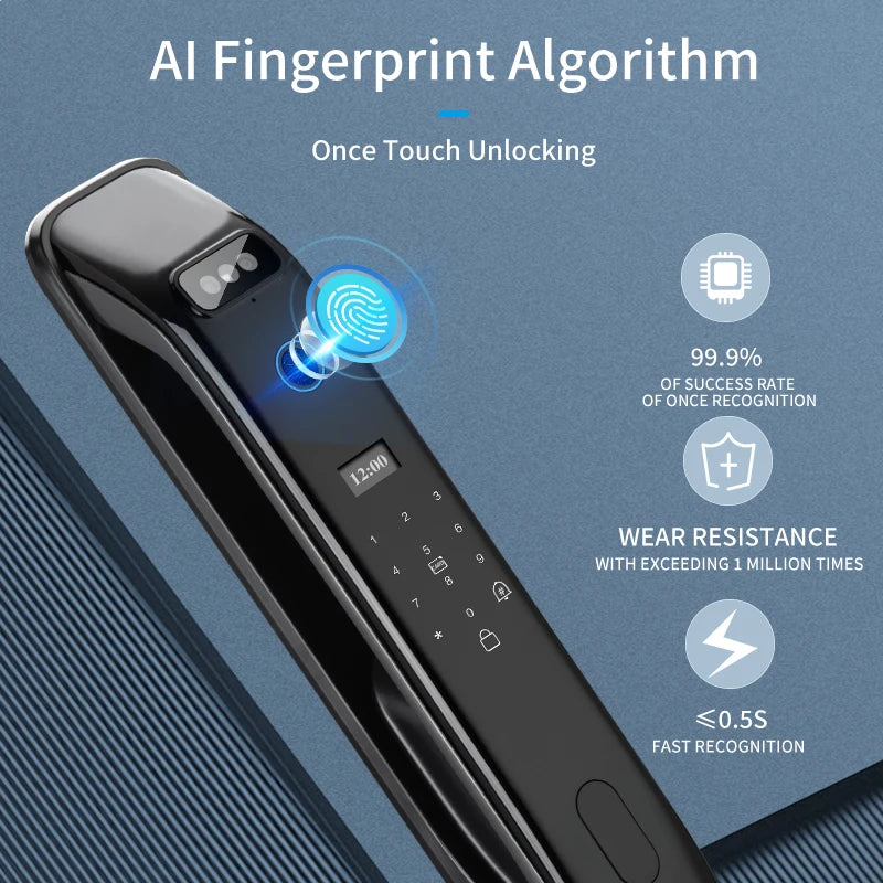 3D Real-time Intercom Face Recognition Digital Door Lock With Camera FIngerprint Password Unlock Keyless Electronic Door Lock