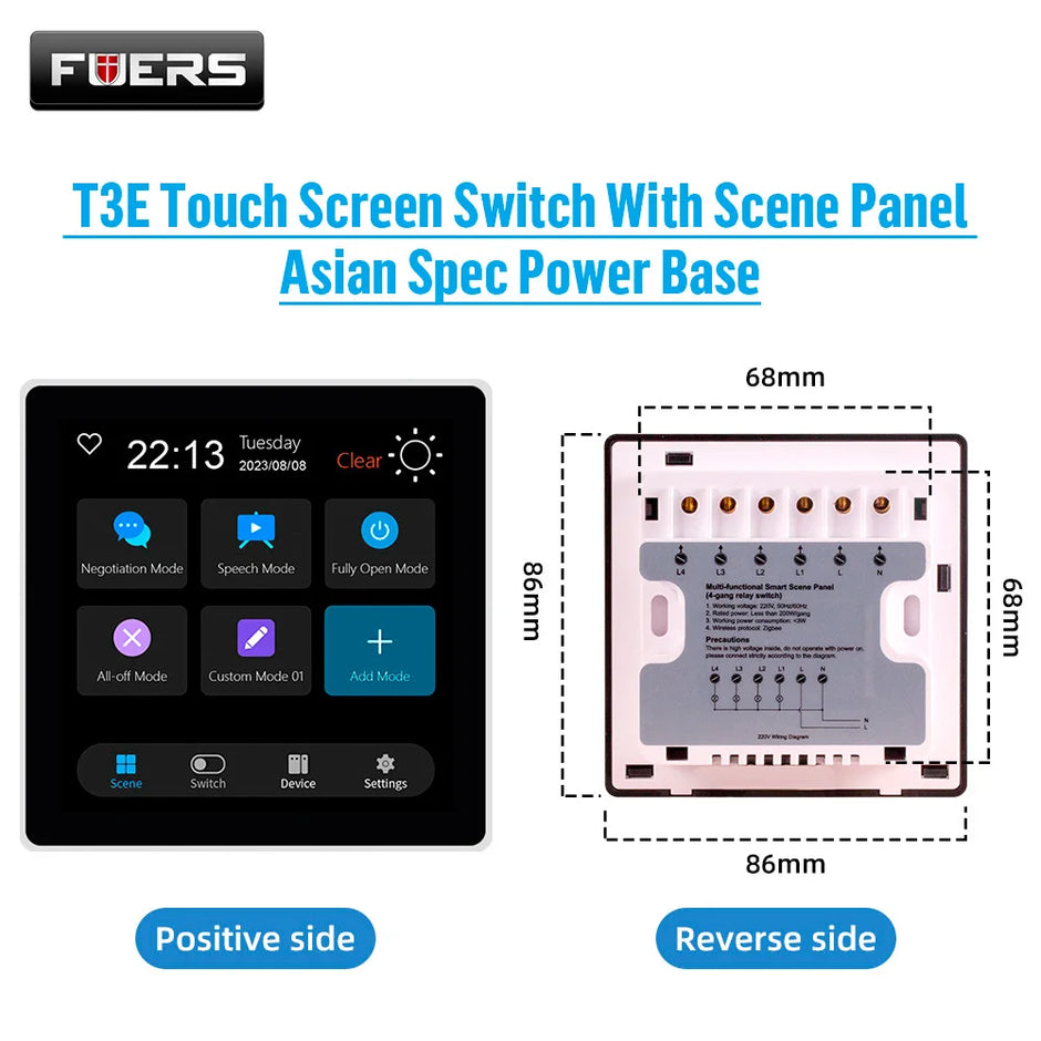 FUERS 4 Inch Touch Screen Multi-functional Smart Wall Switch