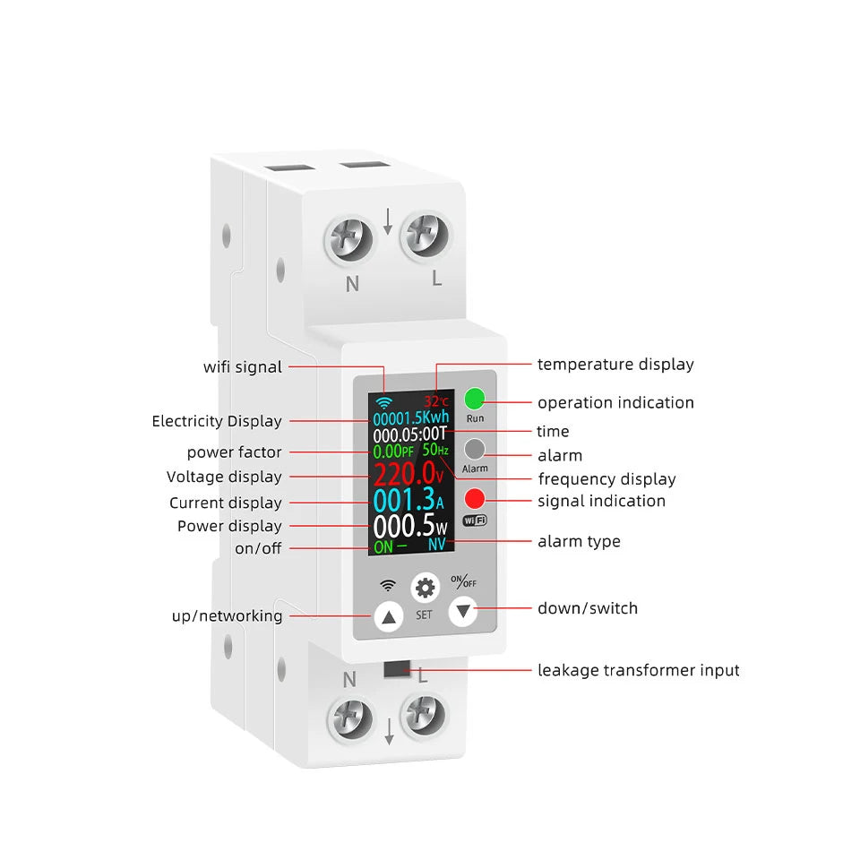 TUYA WIFI LCD Screen Smart Circuit Breaker