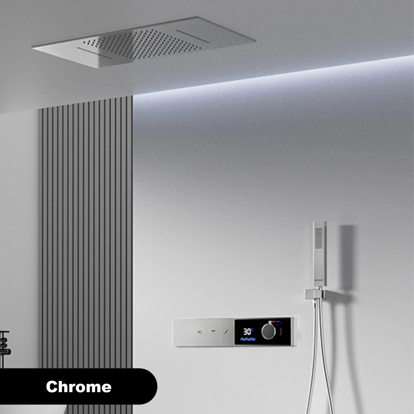 Luxury Brass Gun Grey Thermostatic LED Digital Display 3 Spray Modes Shower System