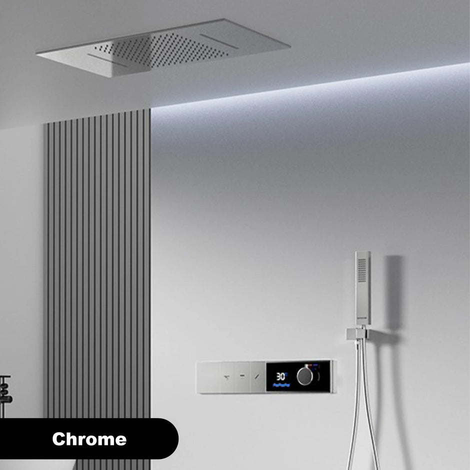 Luxury Brass Gun Grey Thermostatic LED Digital Display 3 Spray Modes Shower System