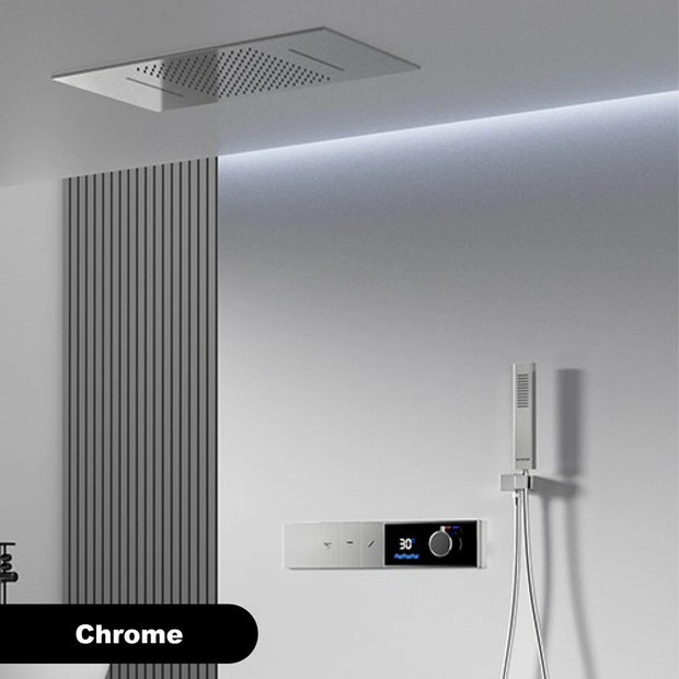 Luxury Brass Gun Grey Thermostatic LED Digital Display 3 Spray Modes Shower System