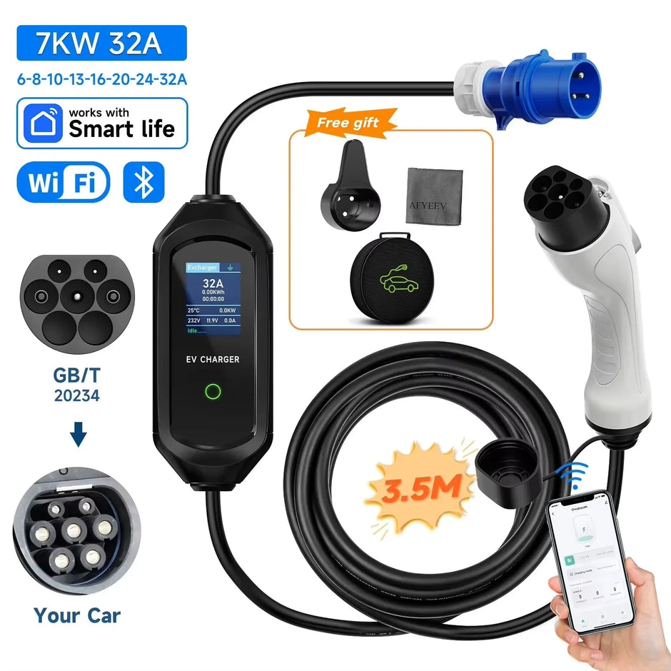 Type2 IEC62196-2 Portable EV Charger 7KW 32A
