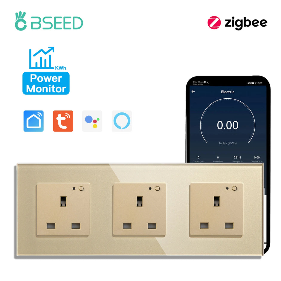 BSEED  Single UK Smart Socket Double Intelligent Wall Sockets Triple Electric Outlets