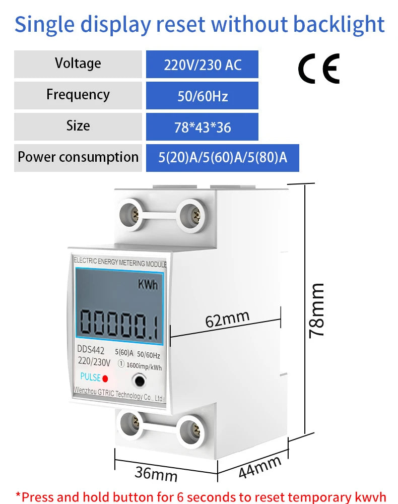 GTRIC Electric Energy Meter 2P Single Phase  LCD Digital Display