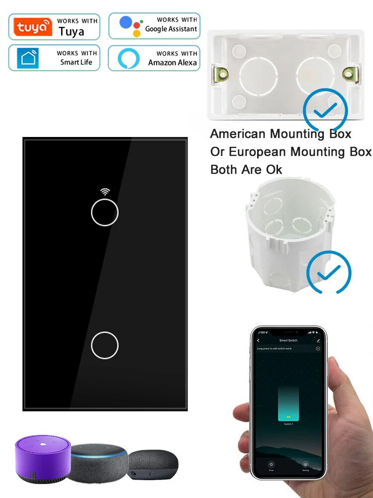 Tuya Smart Switches US Neutral Wire/No Neutral Wire Required 1/2/3/4 Gang