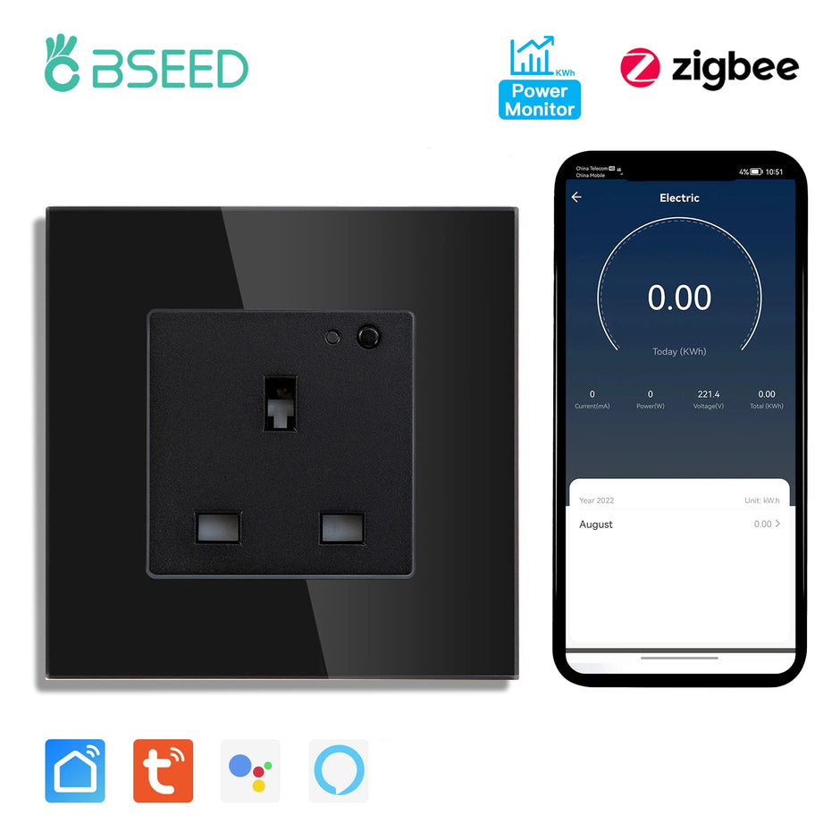 BSEED  Single UK Smart Socket Double Intelligent Wall Sockets Triple Electric Outlets