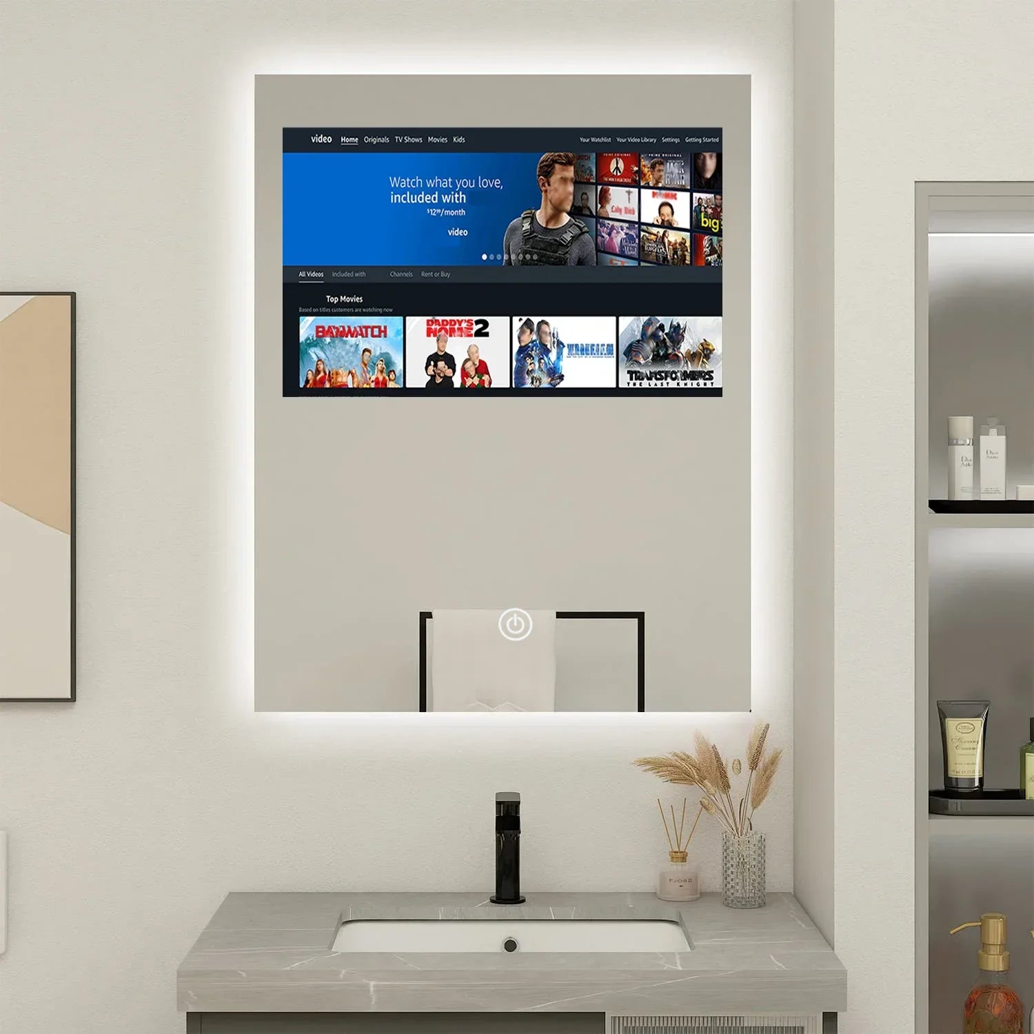 Customized Defogger Rectangle Bathroom Led Light Smart Mirror Tv Touch Screen