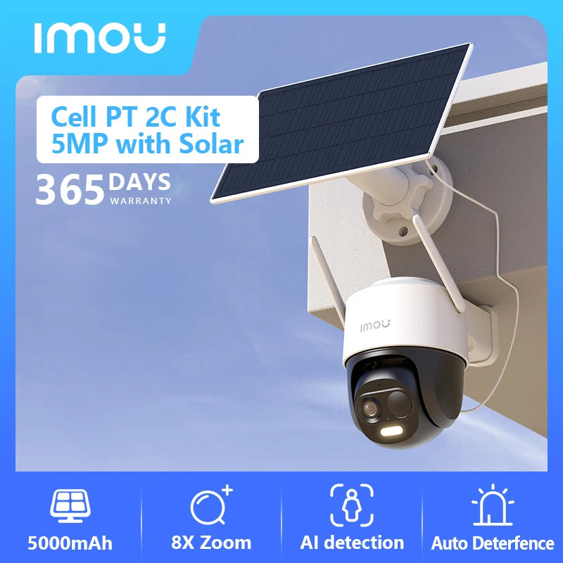 IMOU Cell PT 2C Solar Security Camera - 5MP WiFi Camera with 5000mAh Battery, Human Detection & Weatherproof Design