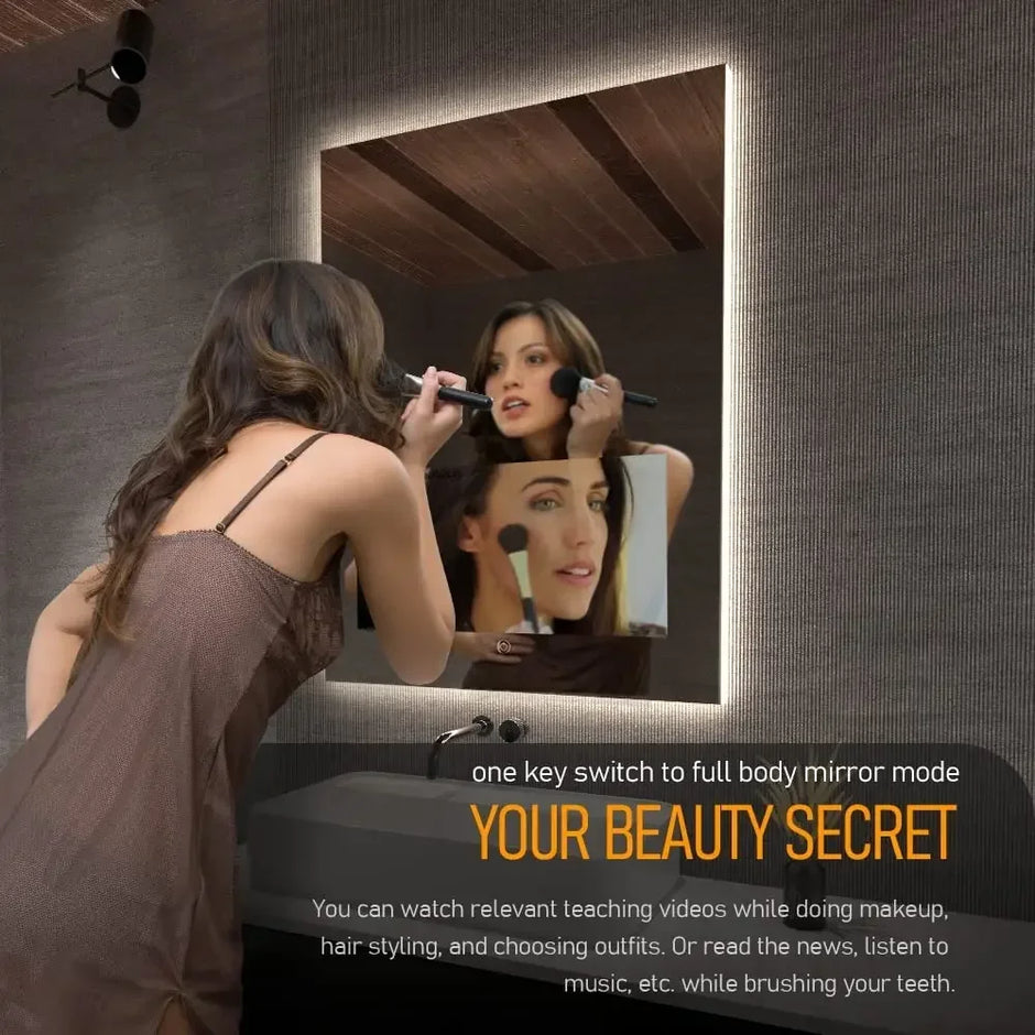 Customized Defogger Rectangle Bathroom Led Light Smart Mirror Tv Touch Screen