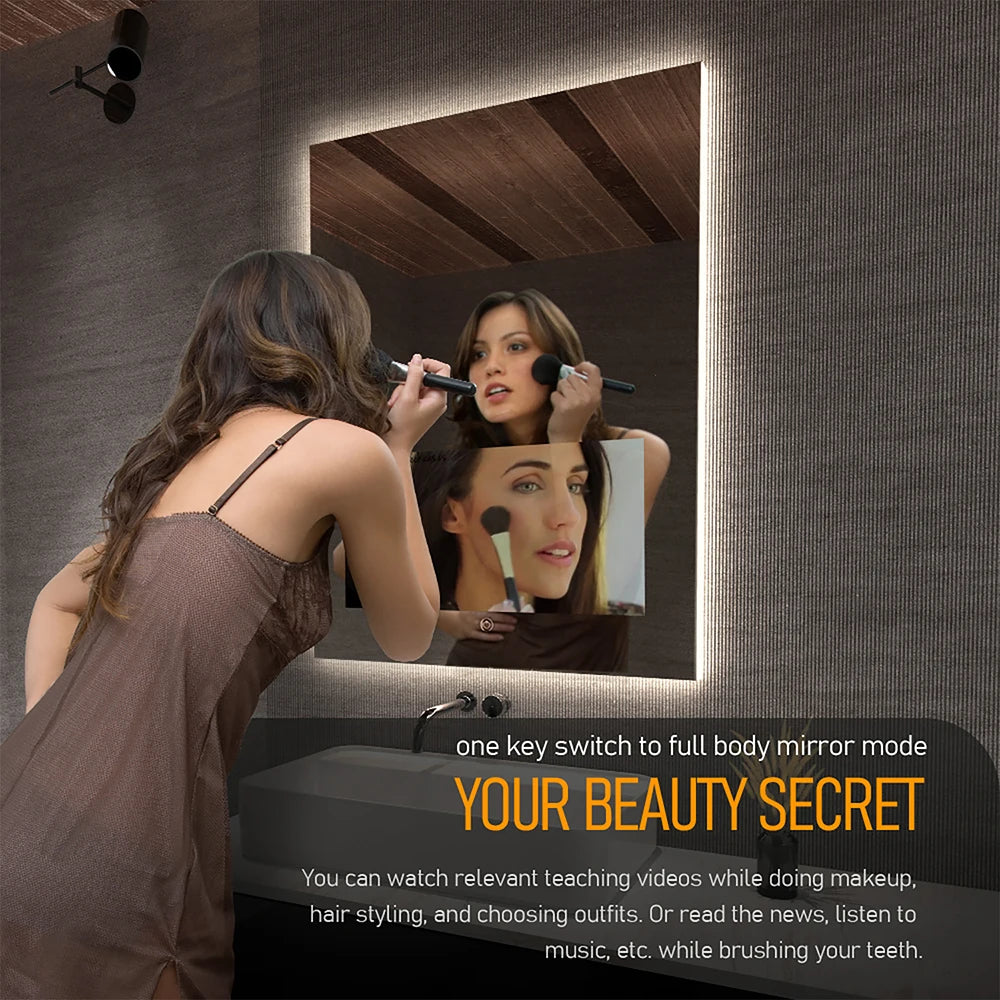 Smart Lighted Mirror With Touch Screen TV Tri-color Adjustable Light 2 in 1 Mirror TV