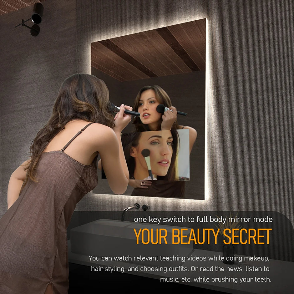 Smart Lighted Mirror With Touch Screen TV Tri-color Adjustable Light 2 in 1 Mirror TV