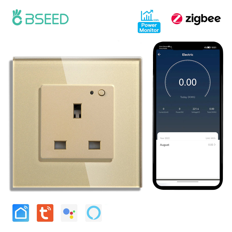 BSEED  Single UK Smart Socket Double Intelligent Wall Sockets Triple Electric Outlets