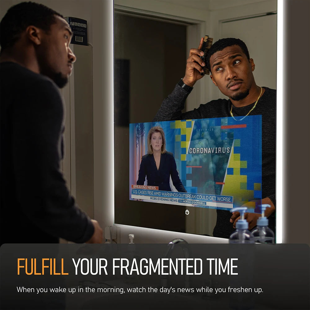 Smart Lighted Mirror With Touch Screen TV Tri-color Adjustable Light 2 in 1 Mirror TV