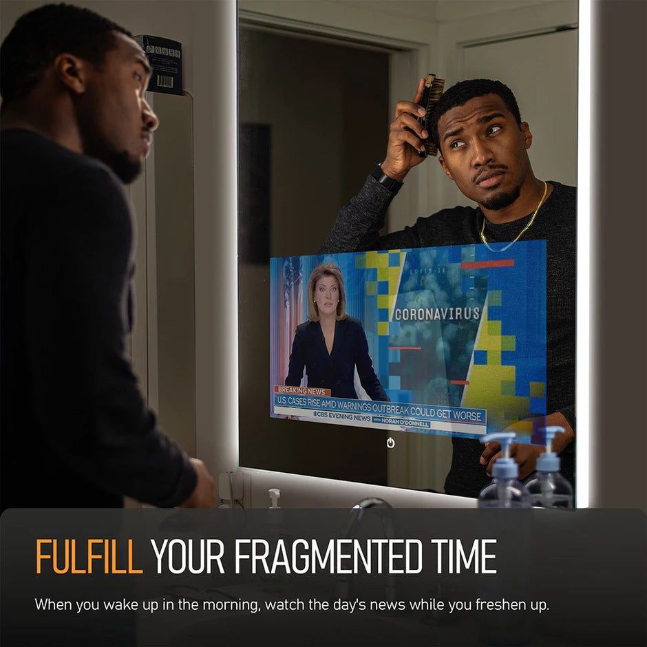 Smart Lighted Mirror With Touch Screen TV Tri-color Adjustable Light 2 in 1 Mirror TV