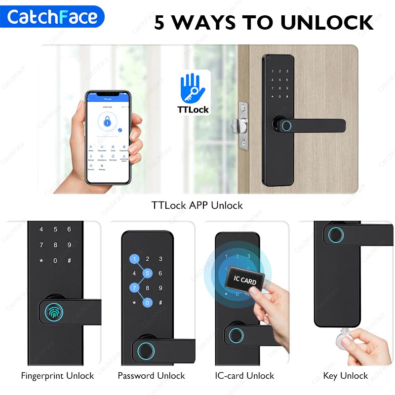 Bluetooth TTLock App Fingerprint Door Lock Code Card Key