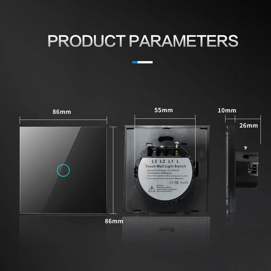 BONDA wall switch, EU standard, white crystal, tempered glass panel, touch switch, wall touch screen, Ac220v, 1 way, wall lamp