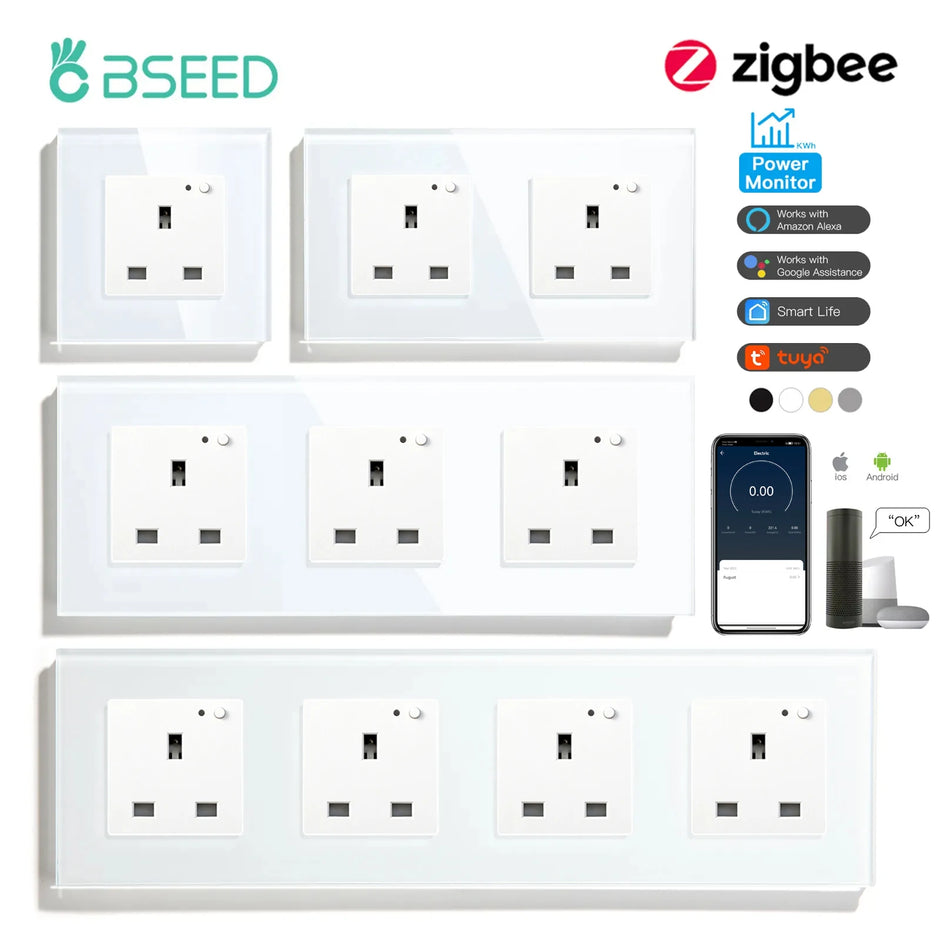 BSEED  Single UK Smart Socket Double Intelligent Wall Sockets Triple Electric Outlets