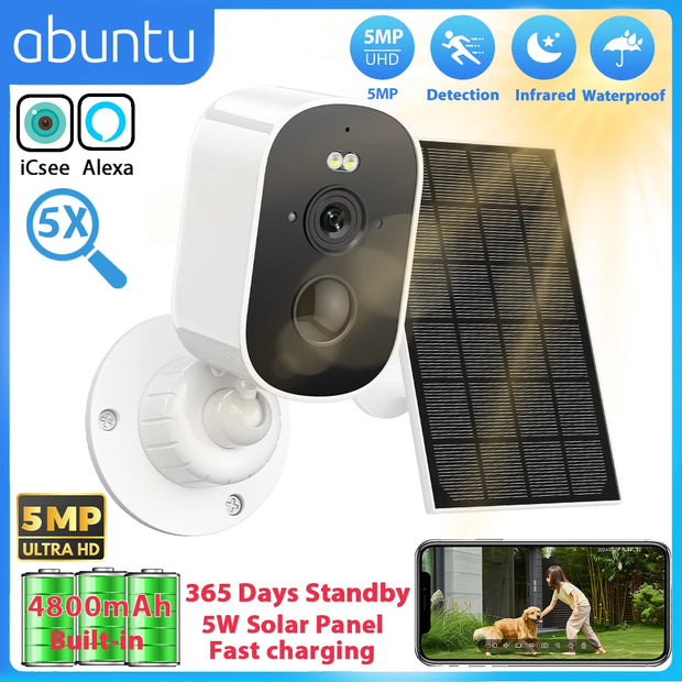 5MP WIFI Camera Outdoor Solar Camera Built-in 4800mAh Battery Surveillance Camera