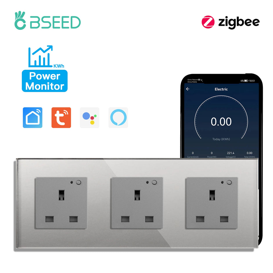 BSEED  Single UK Smart Socket Double Intelligent Wall Sockets Triple Electric Outlets