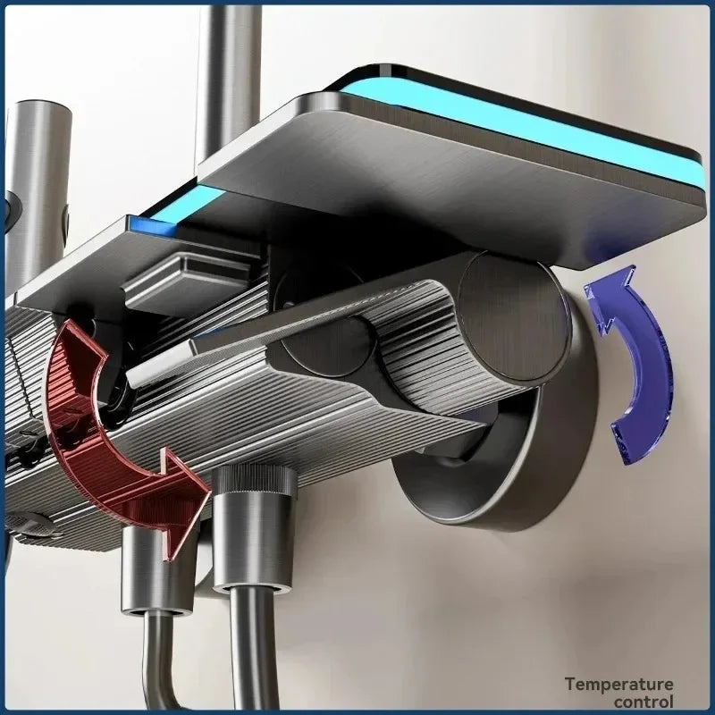 Grey Shower System with Ambient Light - Intelligent Digital Faucet Set with Temperature Display & Rainfall