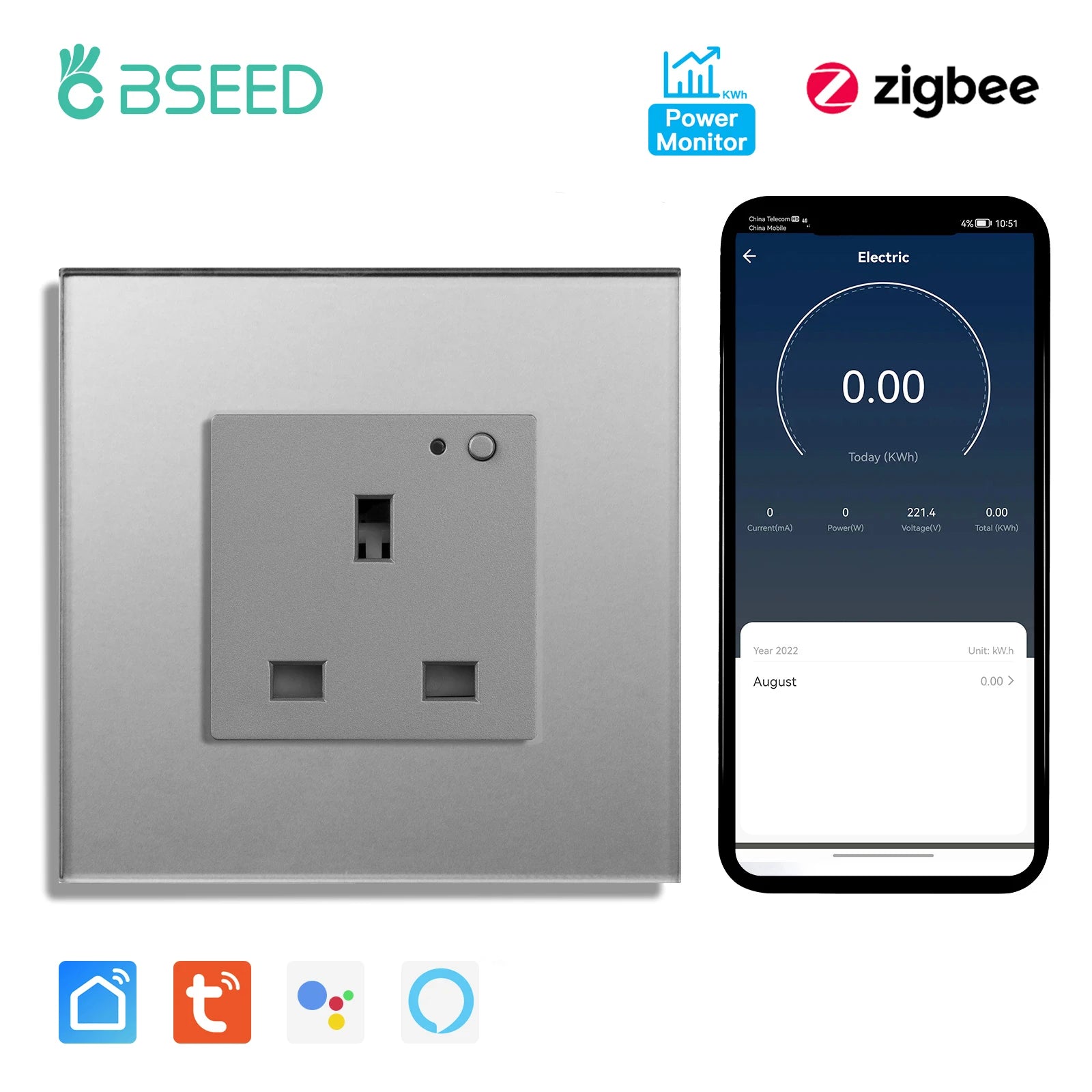 BSEED  Single UK Smart Socket Double Intelligent Wall Sockets Triple Electric Outlets