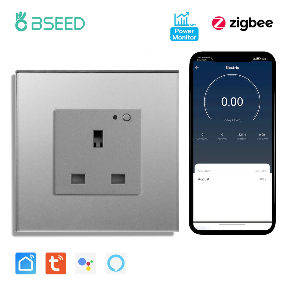 BSEED  Single UK Smart Socket Double Intelligent Wall Sockets Triple Electric Outlets