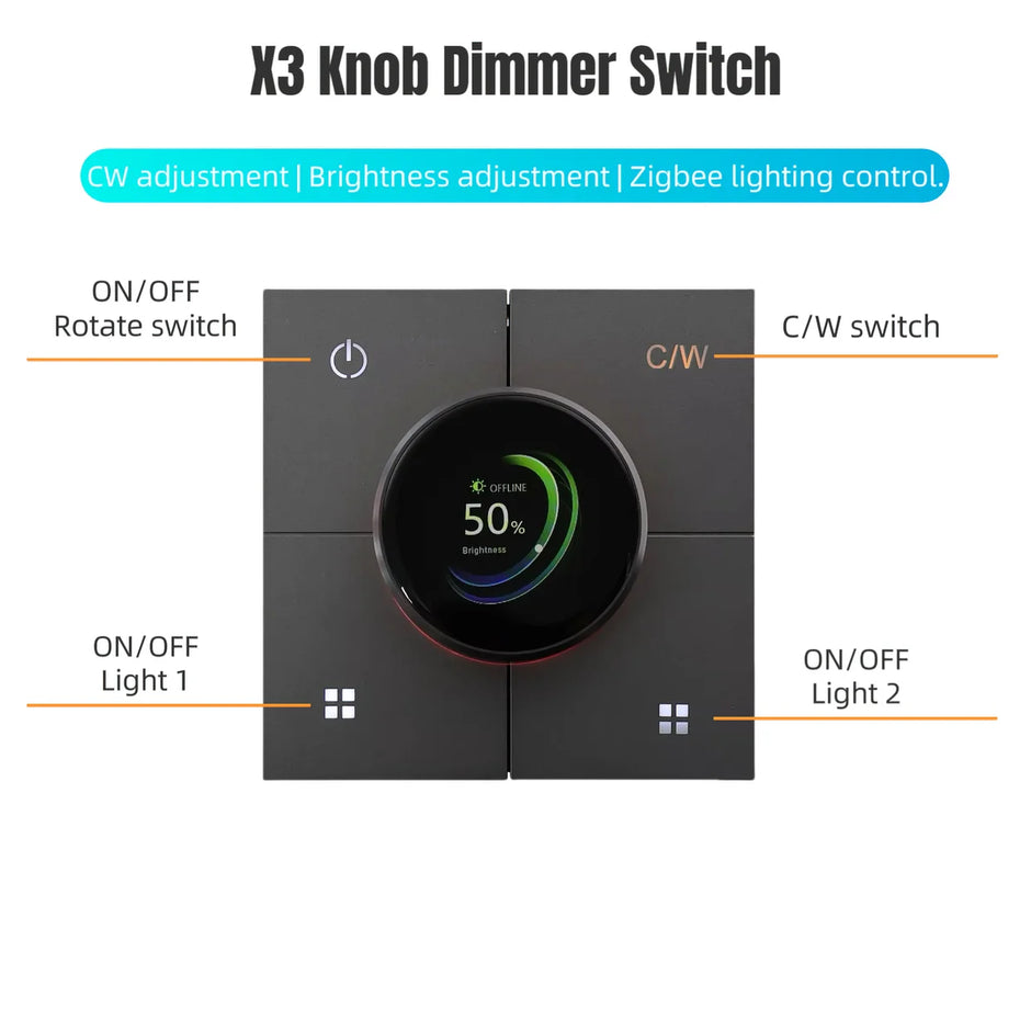 Tuya Smart Knob Dimming Switch, Zigbee Dual Relay Version | Timer Switch | Knob Light Dimming | Mobile Phone Control