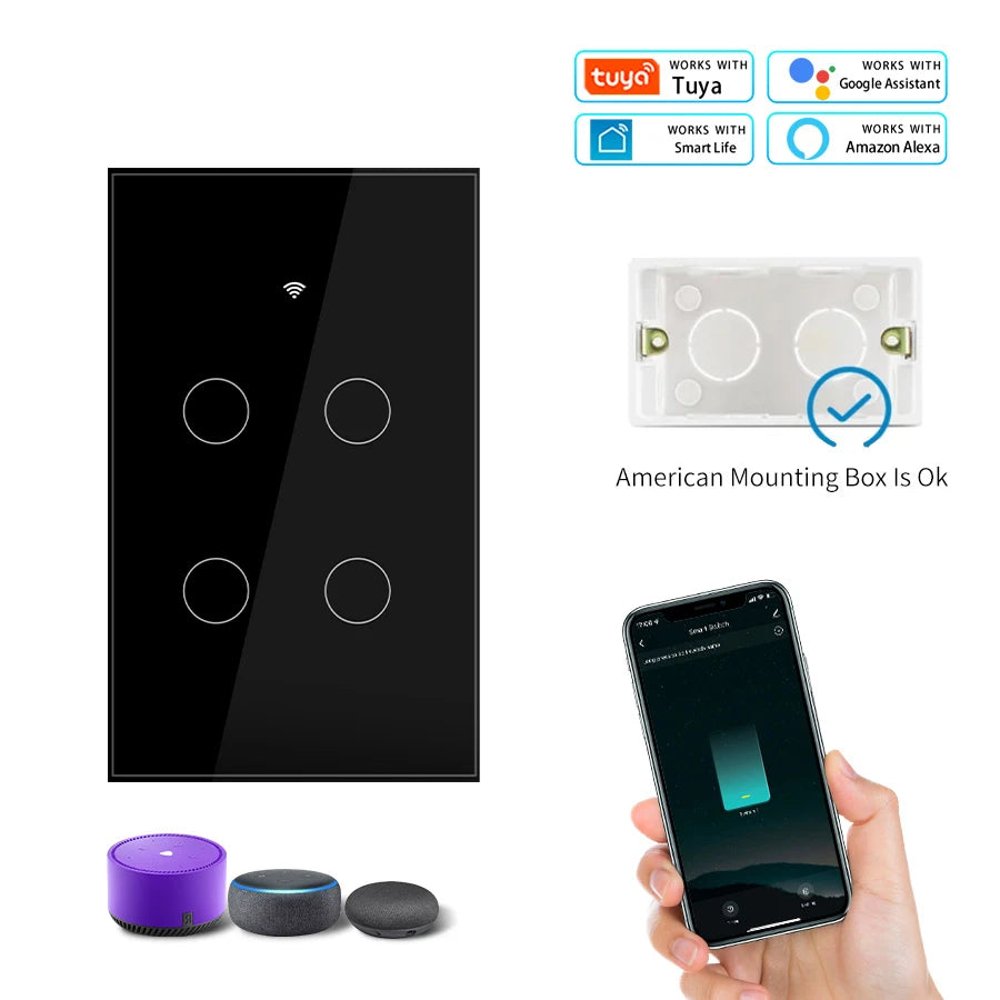 Tuya Smart Switches US Neutral Wire/No Neutral Wire Required 1/2/3/4 Gang