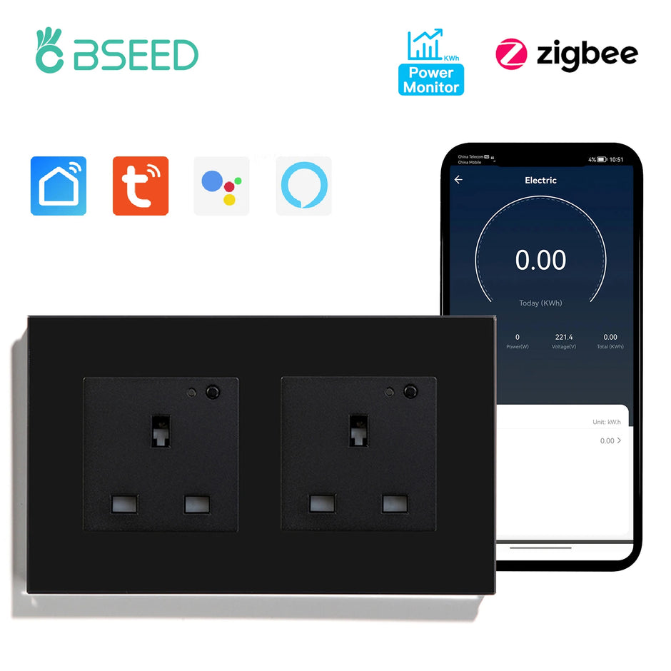 BSEED  Single UK Smart Socket Double Intelligent Wall Sockets Triple Electric Outlets